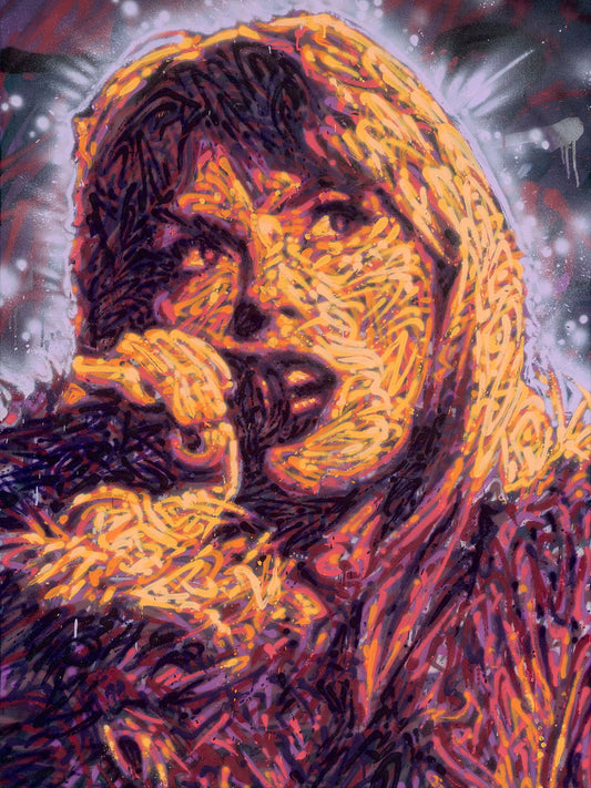 Graffiti spray can portrait by Ben Jay of Blank Space Removal of Taylor Swift holding a microphone